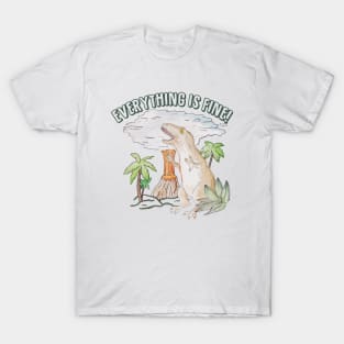 Everything is fine! Dino meltdown 2020 watercolor funny scene T-Shirt